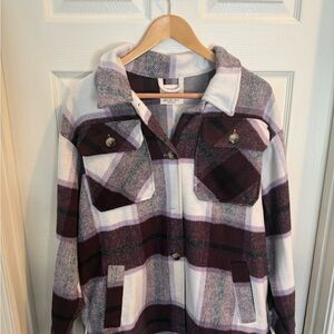 Ashley By 26 International Purple and White Plaid Utility Shacket